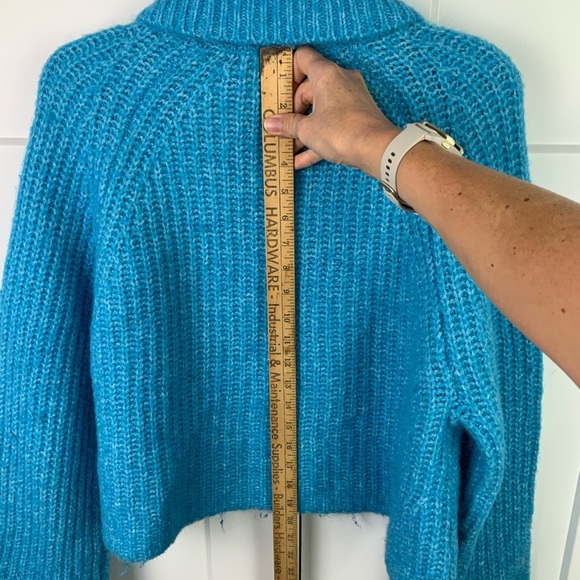 Zara MEDIUM Chunky Knit Sweater Turquoise Blue Cowl Wool - Picture 7 of 8